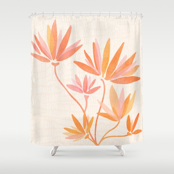 Earthy Pastel Floral Illustration Shower Curtain Gallery Image 1