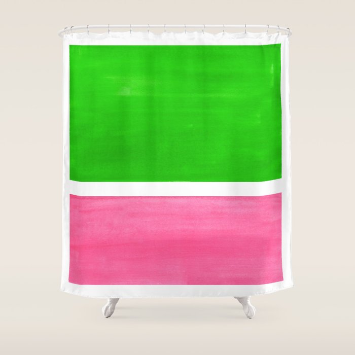 Colorful Bright Minimalist Rothko Color Field Midcentury Vintage Pop Art Petal Pink Leaf Green Shower Curtain Gallery Image 1