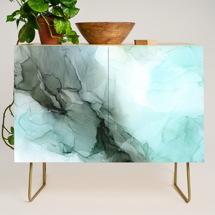 Calm Nature Inspired Abstract Flow Landscape Painting Credenza Gallery Image 1