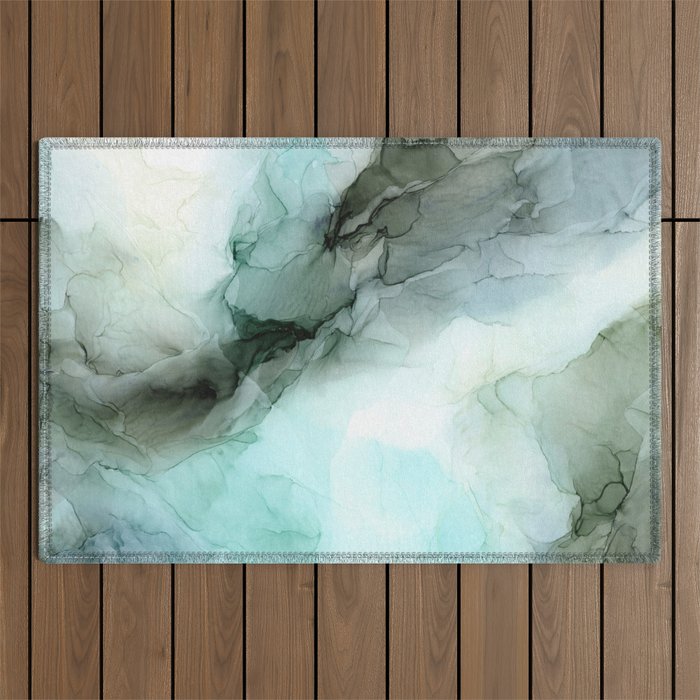 Calm Nature Inspired Abstract Flow Landscape Painting Outdoor Rug Gallery Image 1