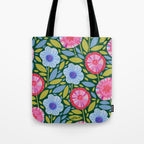 Folk Floral Blossoms in Forest Green Tote Bag Gallery Image 1