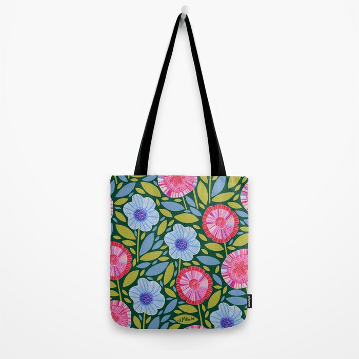 Folk Floral Blossoms in Forest Green Tote Bag Gallery Image 2
