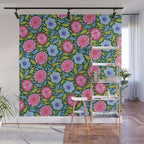 Folk Floral Blossoms in Forest Green Wall Mural Gallery Image 1