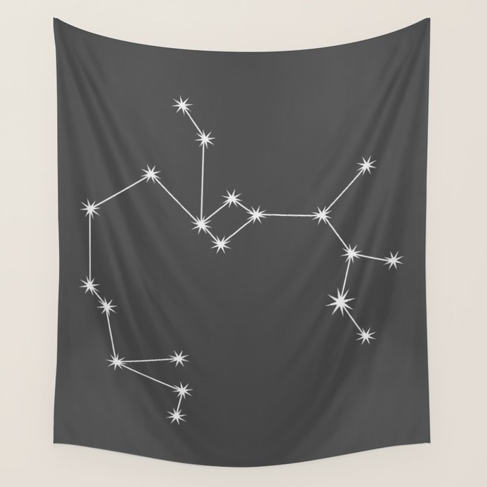 Sagittarius Zodiac Star Constellation Line Art Grey Wall Tapestry Gallery Image 4