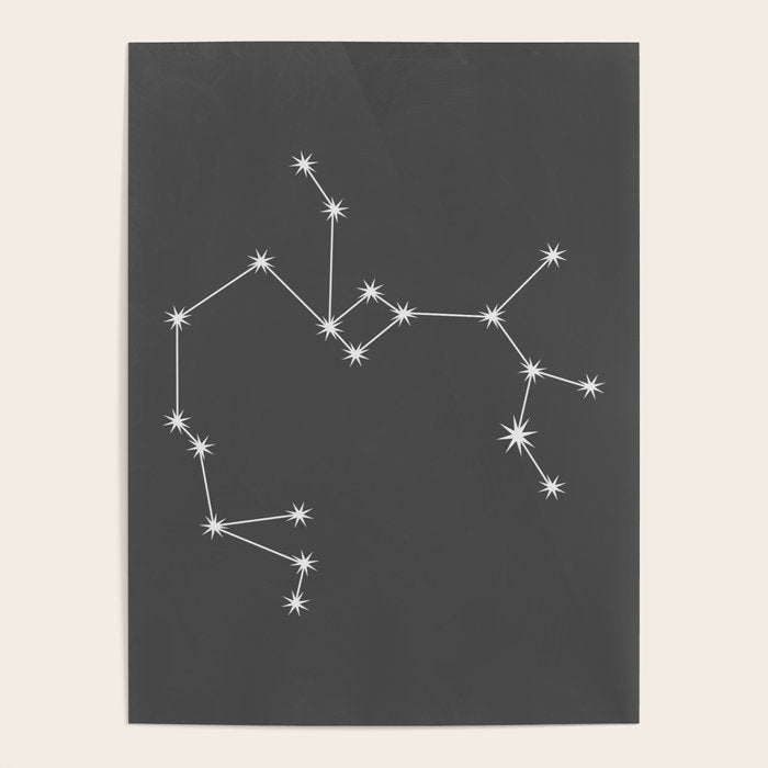 Sagittarius Zodiac Star Constellation Line Art Grey Poster Gallery Image 1