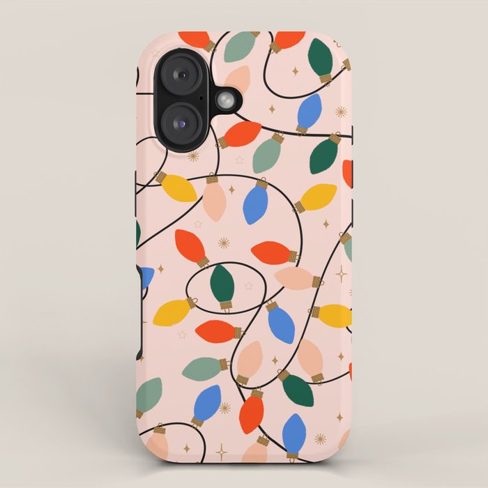 Colorful Holiday String Lights Pattern on Peach Background iPhone Case Gallery Image 1
