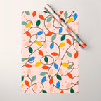 Colorful Holiday String Lights Pattern on Peach Background Wrapping Paper Gallery Image 1