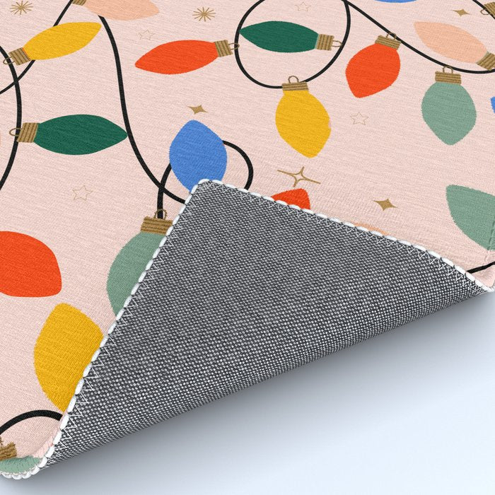 Colorful Holiday String Lights Pattern on Peach Background Rug Gallery Image 4