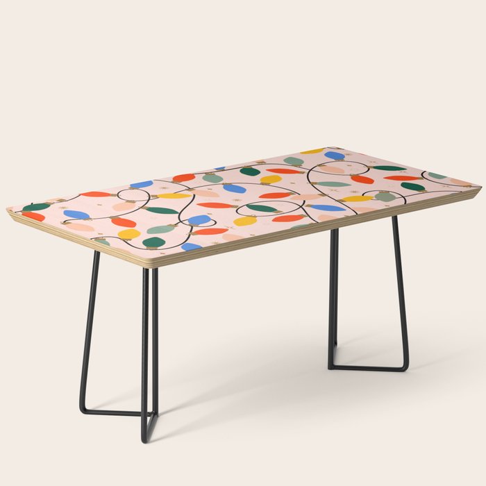 Colorful Holiday String Lights Pattern on Peach Background Coffee Table Gallery Image 1