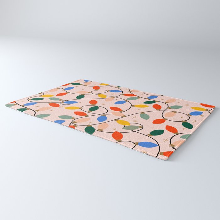 Colorful Holiday String Lights Pattern on Peach Background Rug Gallery Image 3