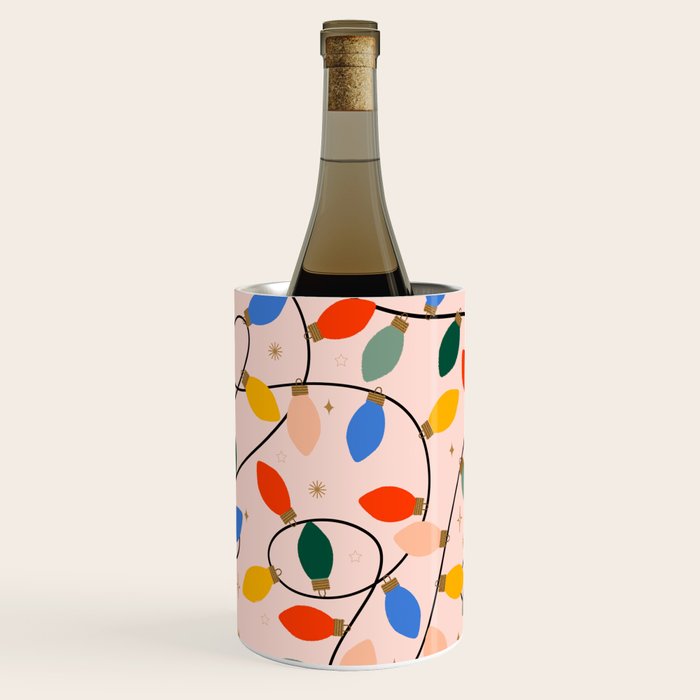 Colorful Holiday String Lights Pattern on Peach Background Wine Chiller Gallery Image 1