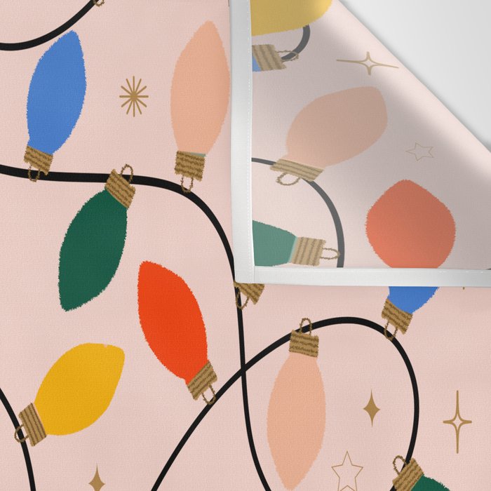 Colorful Holiday String Lights Pattern on Peach Background Wall Tapestry Gallery Image 3