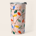 Colorful Holiday String Lights Pattern on Peach Background Travel Mug Gallery Image 2