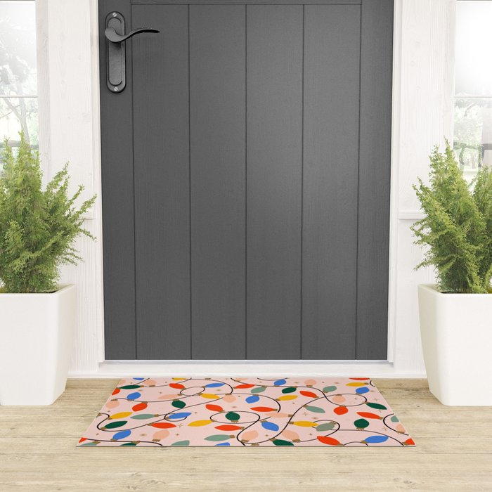 Colorful Holiday String Lights Pattern on Peach Background Welcome Mat Gallery Image 3