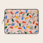 Colorful Holiday String Lights Pattern on Peach Background Laptop Sleeve Gallery Image 1
