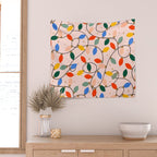Colorful Holiday String Lights Pattern on Peach Background Wall Tapestry Gallery Image 2