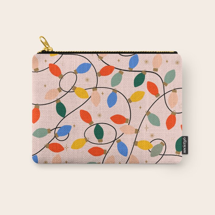 Colorful Holiday String Lights Pattern on Peach Background Carry All Pouch Gallery Image 1