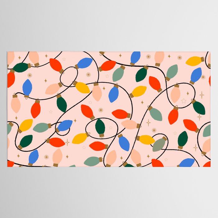 Colorful Holiday String Lights Pattern on Peach Background Tablecloth Gallery Image 2