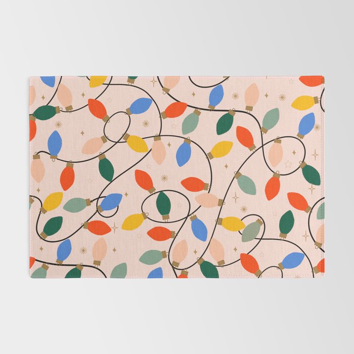 Colorful Holiday String Lights Pattern on Peach Background Rug Gallery Image 2