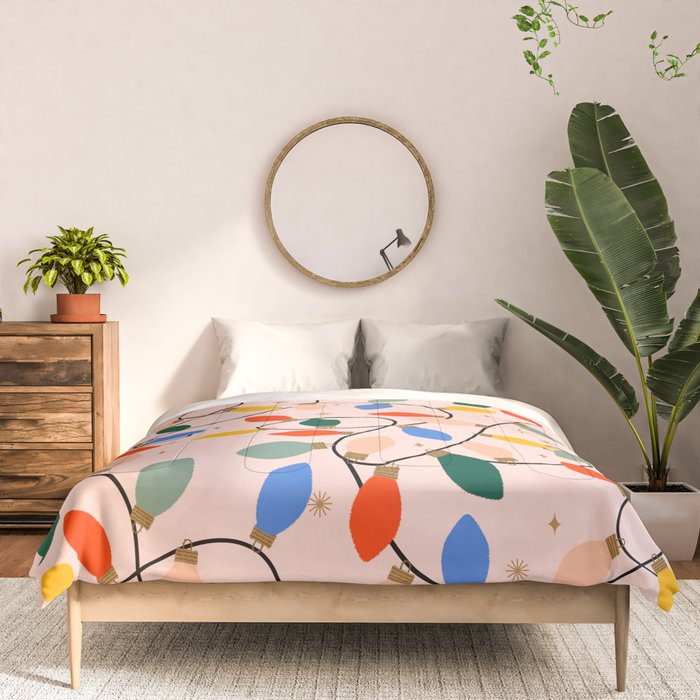 Colorful Holiday String Lights Pattern on Peach Background Comforter Gallery Image 3