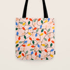 Colorful Holiday String Lights Pattern on Peach Background Tote Bag Gallery Image 1