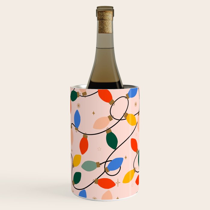 Colorful Holiday String Lights Pattern on Peach Background Wine Chiller Gallery Image 2