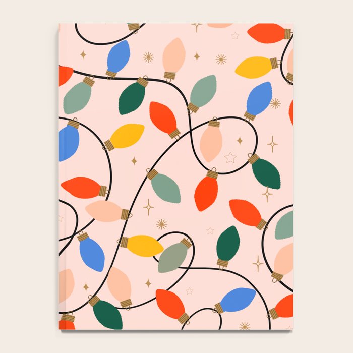 Colorful Holiday String Lights Pattern on Peach Background Notebook Gallery Image 4