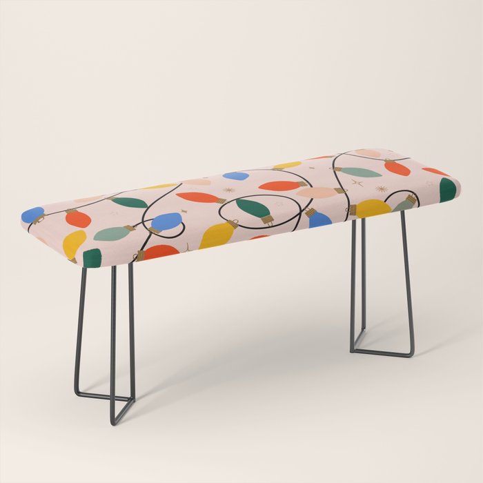 Colorful Holiday String Lights Pattern on Peach Background Bench Gallery Image 1