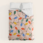 Colorful Holiday String Lights Pattern on Peach Background Duvet Cover Gallery Image 6