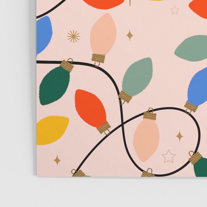 Colorful Holiday String Lights Pattern on Peach Background Poster Gallery Image 3