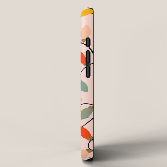 Colorful Holiday String Lights Pattern on Peach Background iPhone Case Gallery Image 2