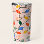 Colorful Holiday String Lights Pattern on Peach Background Travel Mug Gallery Image 3