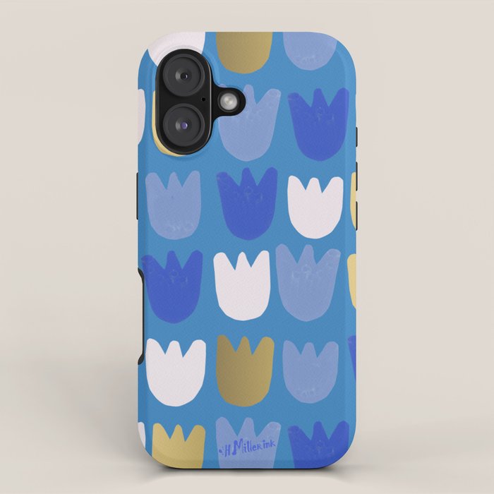 Rows of Tulips in Bloom in Navy Blue & Gold Metallic iPhone Case Gallery Image 1