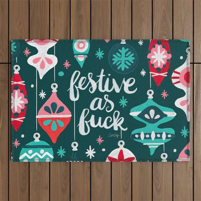 Festive As F*ck - Teal Outdoor Rug Gallery Image 1