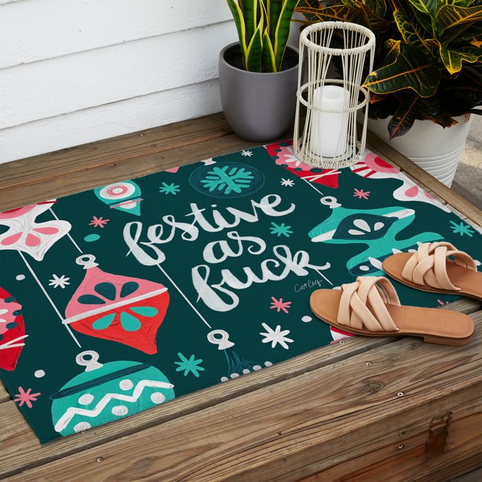 Festive As F*ck - Teal Outdoor Rug Gallery Image 2