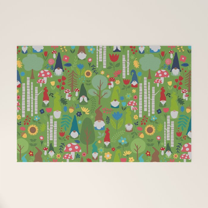 Gnomes In the Garden Green Welcome Mat Gallery Image 1