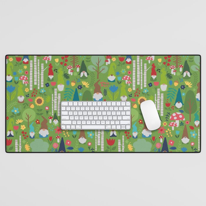 Gnomes In the Garden Green Desk Mat Gallery Image 1