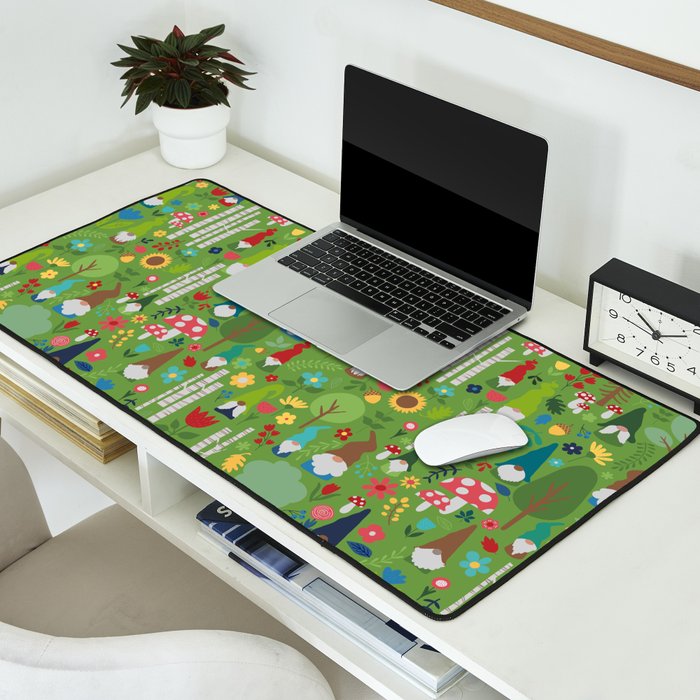Gnomes In the Garden Green Desk Mat Gallery Image 2