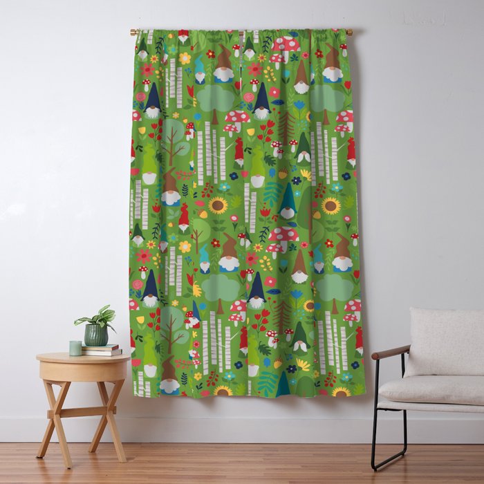 Gnomes In the Garden Green Window Curtain Gallery Image 5