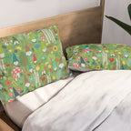 Gnomes In the Garden Green Pillow Sham Gallery Image 2