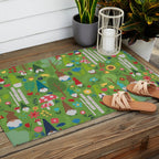 Gnomes In the Garden Green Outdoor Rug Gallery Image 2