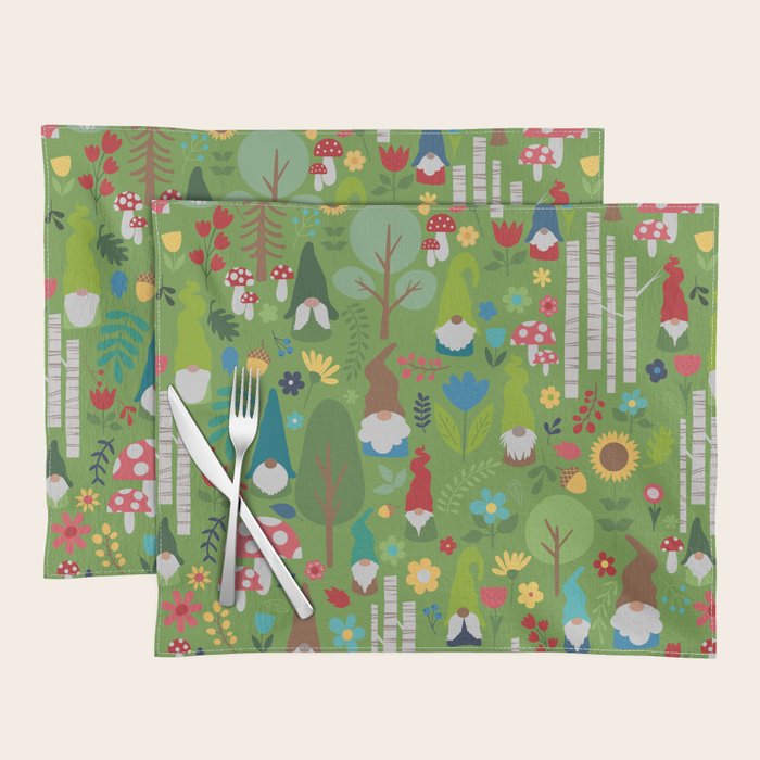 Gnomes In the Garden Green Placemat Gallery Image 1