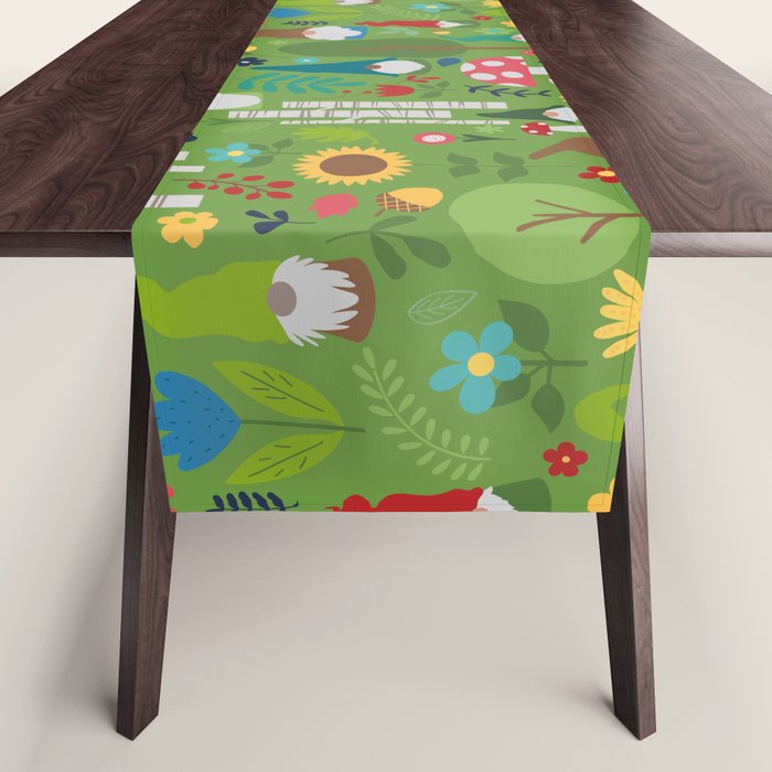 Gnomes In the Garden Green Table Runner Gallery Image 1