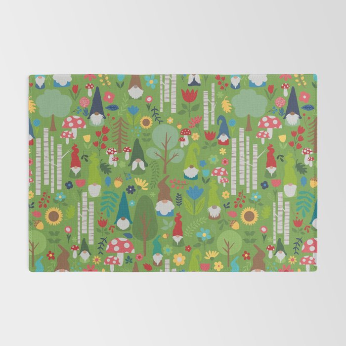Gnomes In the Garden Green Rug Gallery Image 2