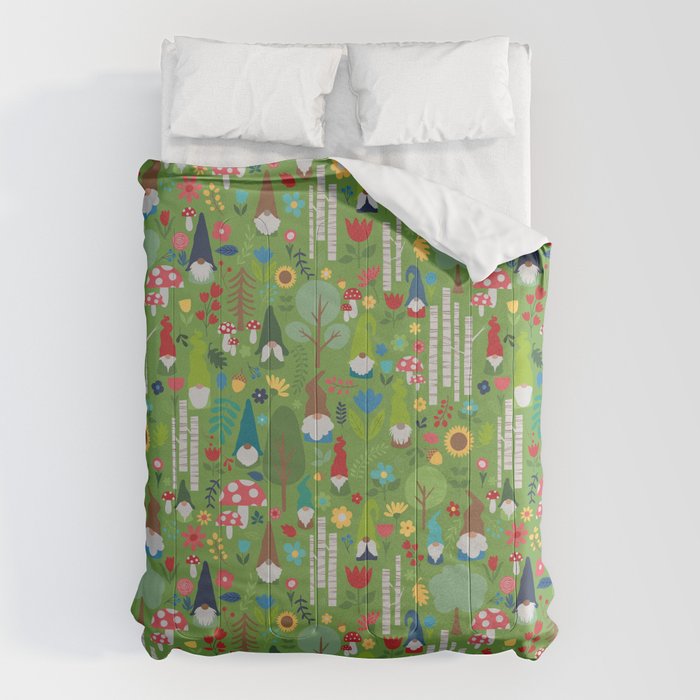 Gnomes In the Garden Green Comforter Gallery Image 6