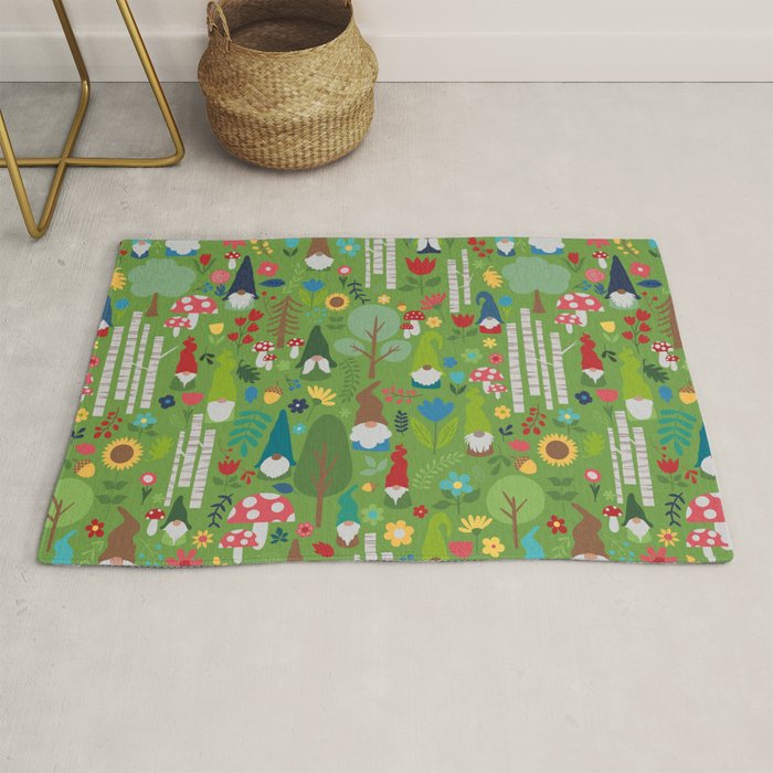 Gnomes In the Garden Green Rug Gallery Image 1