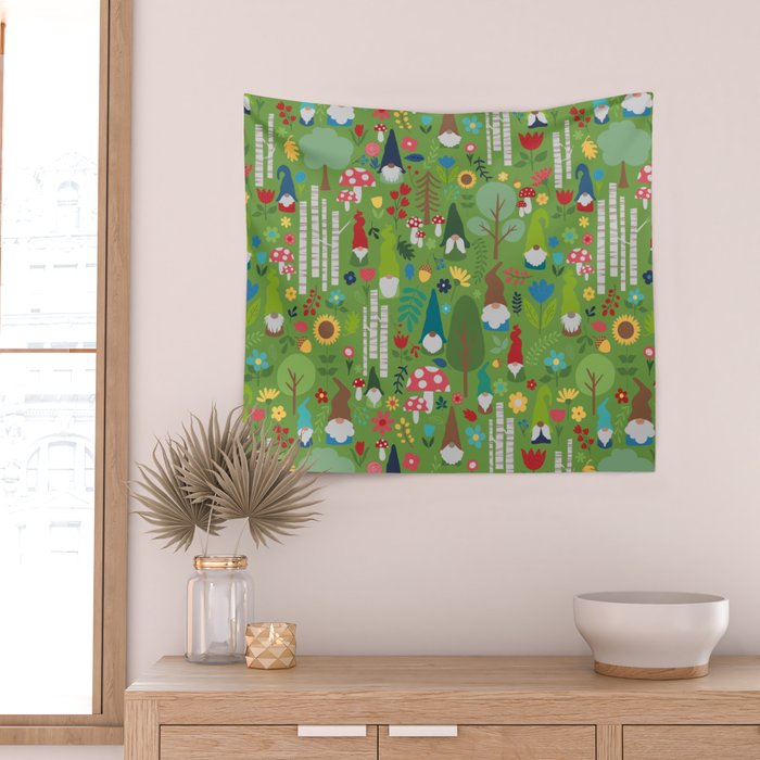 Gnomes In the Garden Green Wall Tapestry Gallery Image 2