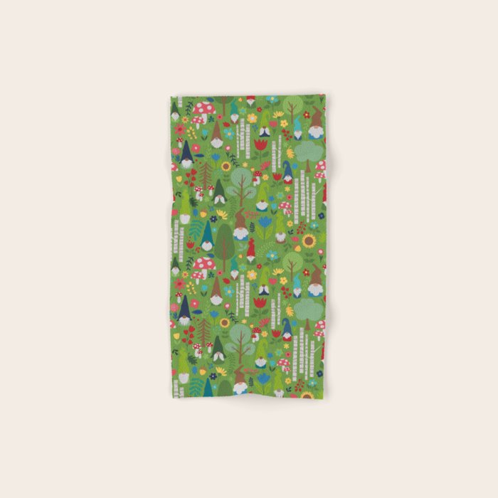 Gnomes In the Garden Green Bath Towel Gallery Image 1