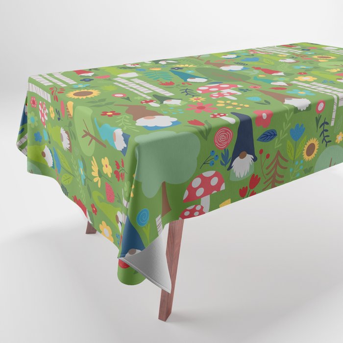 Gnomes In the Garden Green Tablecloth Gallery Image 1
