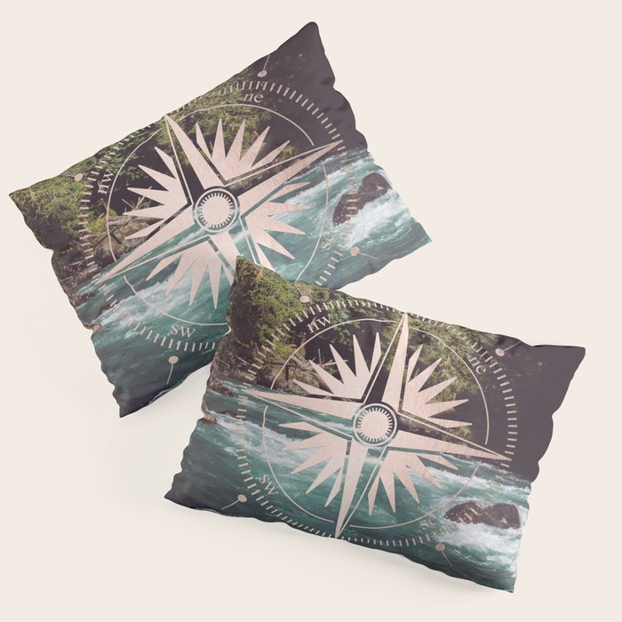 Rose Gold River Compass Pillow Sham Gallery Image 3